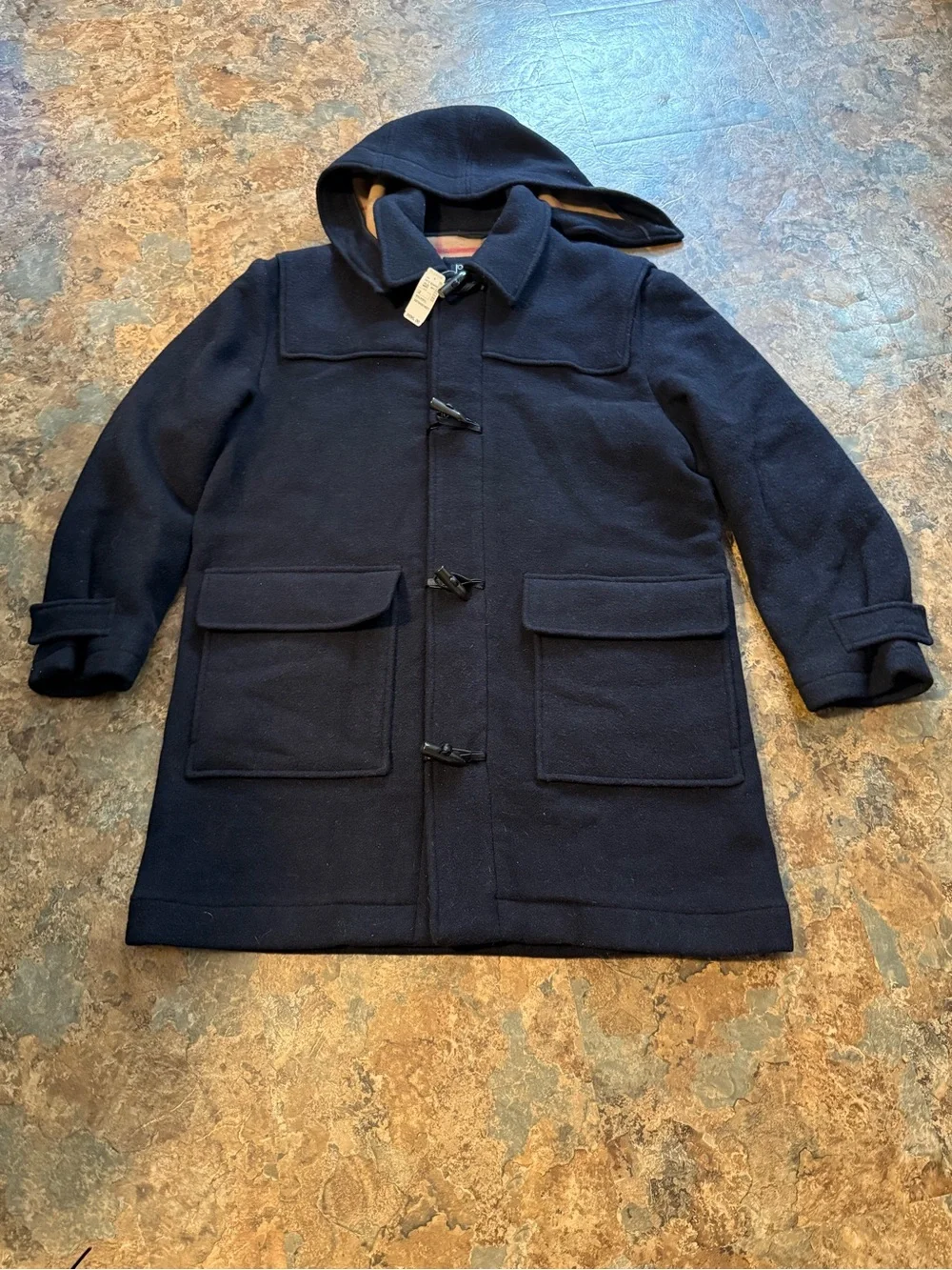 Jos. A. Bank Navy Wool Hooded Toggle Pea Coat Mens Large Zip New